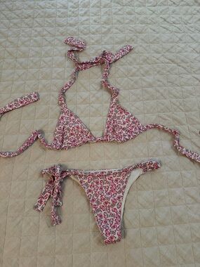 Frankies Bikinis Butterfly Print Triangle Bikini Set